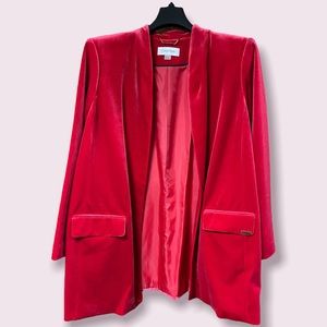 Calvin Klein Women’s Red Velvet Open Front Long Blazer
